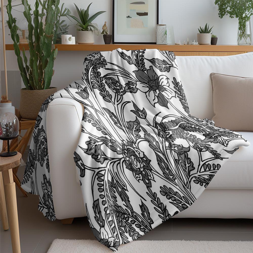 Black Floral Pattern Blanket Bohemian Bedspread Decorative Throw Blanket Floral Print Sofa Cover Home Decor