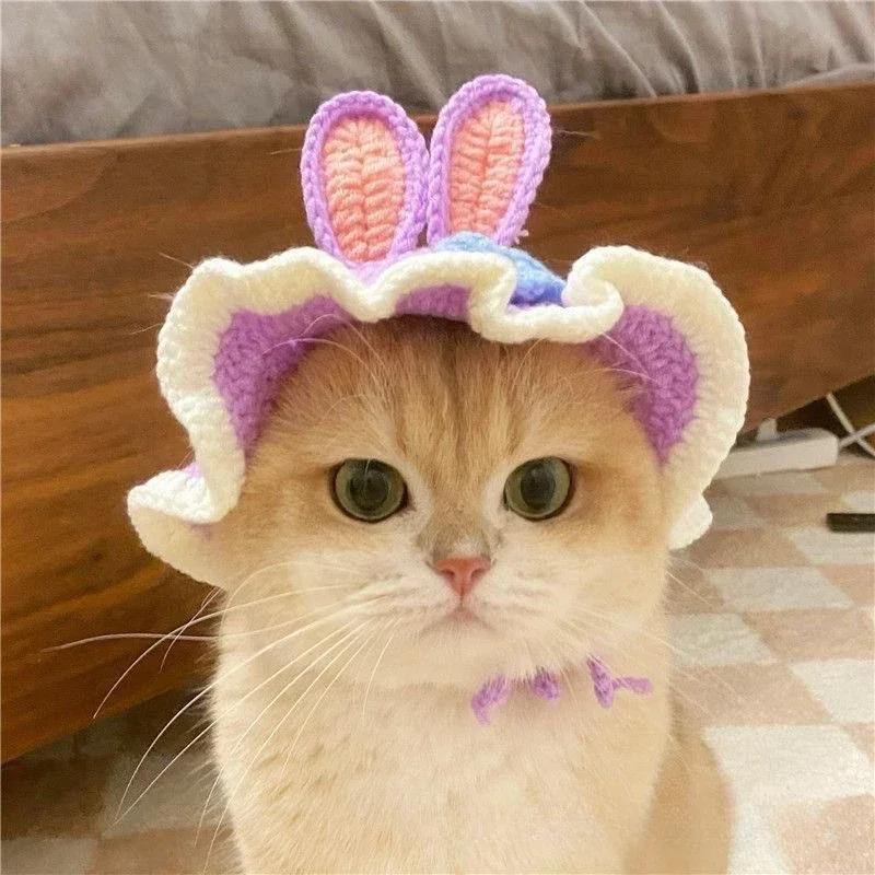 Simpatico Raffinato Cappello da Gatto Elastico Autunno Inverno Cappello per Animali Domestici Cuccioli Gattini Cappello Lavorato a Maglia Accessori per Gatti Decorazione Oggetti di Scena per Feste Servizio Fotografico