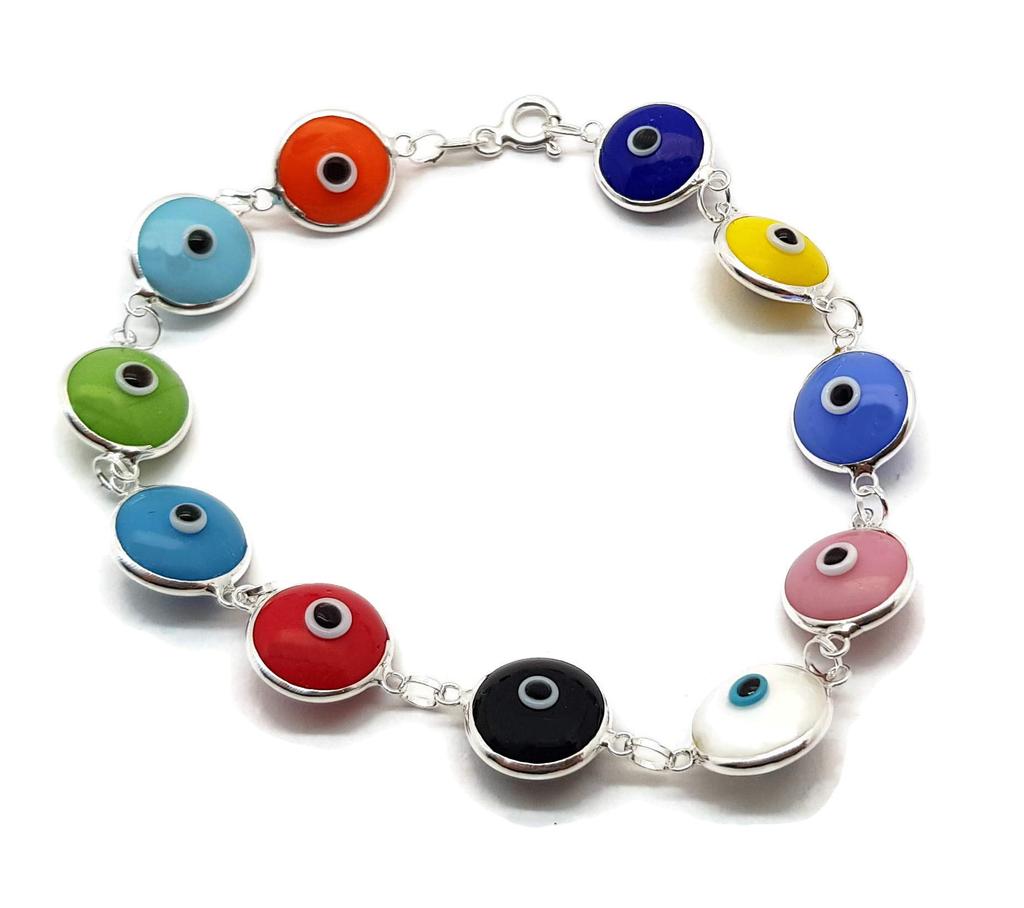 Dahlia Mystic Jewelry Sterling Silver Classic Evil Eye Lucky Glass - Bracelet, 7.5", Protection,