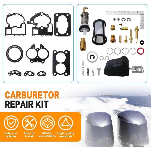 Carburetor Rebuild Kit 3302-804844002 1389-9562A1 1389-9563A1 for Mercruiser Marine 2 Barrel 165Hp (For Merc 3.7L, 224 cid, Inline