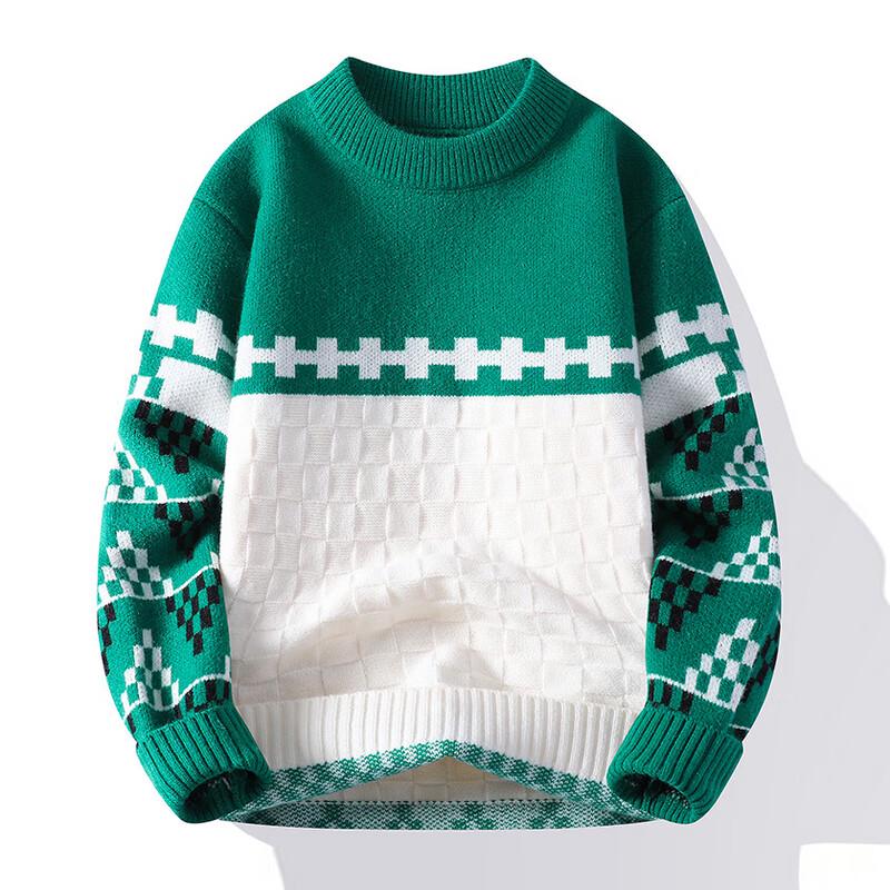 Men's Colorblock Jacquard Round Neck Pullover Sweater