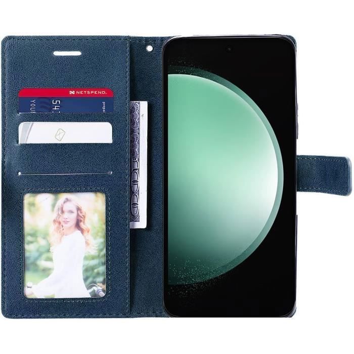 Coque pour Samsung Galaxy S23 FE - BOOLING - Design Rétro Bleu Marine - Protection Antichoc - Porte-cartes