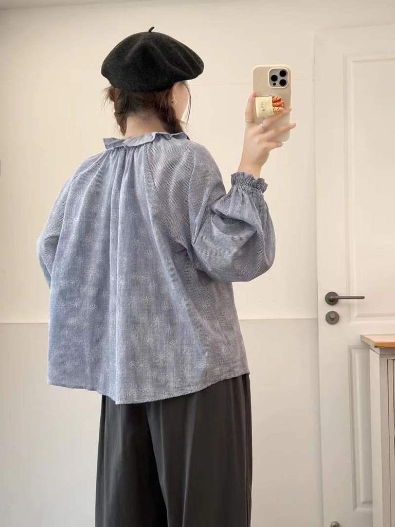 Spring 2026 Japanese Style Loose Wide Lapel Tie-Waist Pleated Women's Cardigan Shirt