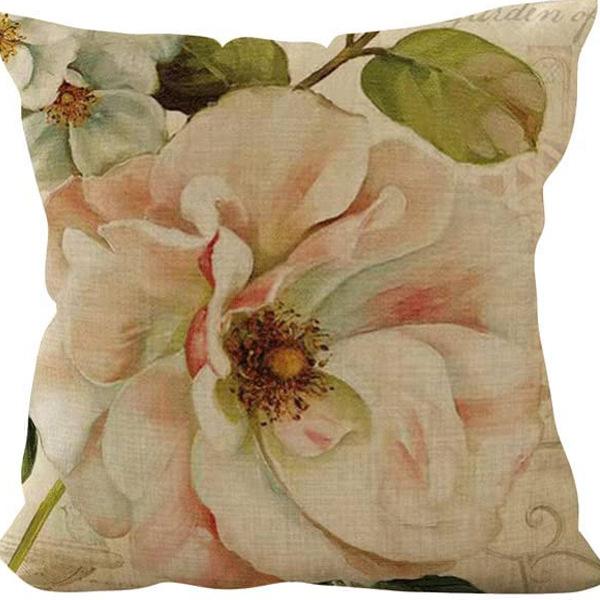 Retro American Plant Floral Print Linen Pillow Case Living Room Sofa Car Pillow Cushion