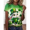 St. Patrick's Day Clover Print Women's T-shirt Short Sleeved Round Neck Casual T-shirt Top Women's Holiday T-shirt