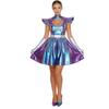 Scifi Space Themed Cosplay Gown With Metallic Finish For Halloween And Events