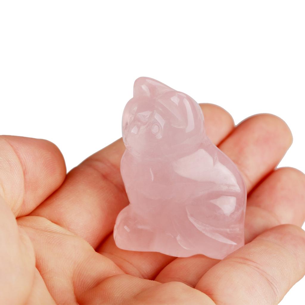 Adorable Kitten Shape Decor,   Quartz Pink   Gemstone Hand Carved Maneki Neko Money Cat Statue Good Luck for  