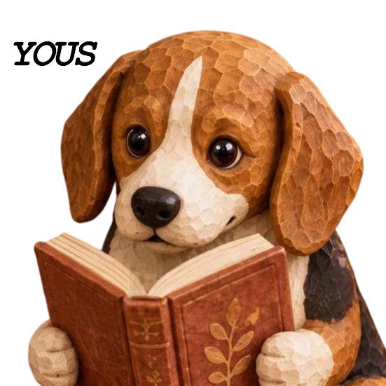 Resin Puppy Figurine Reading Dog Figurine, Cute Book Loving Sculpture for Bookshelf Nook Desk, Gift and Lovers