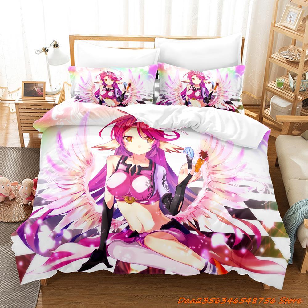 New Personelity New No Game No Life Bedding Set Cartoon Anime Three-Piece Set Adult Kid Bedroom Duvetcover Sets 3D Kawaii Girl