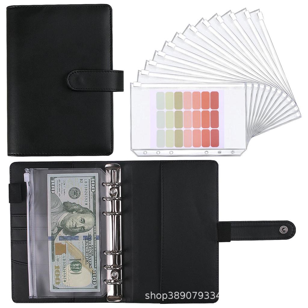 Macaron A6 Leather Zipper Binder Planner with PU Cash Budget Notebook