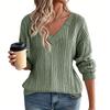 Women's Casual V Neck Long Sleeve Knit Pullover Top