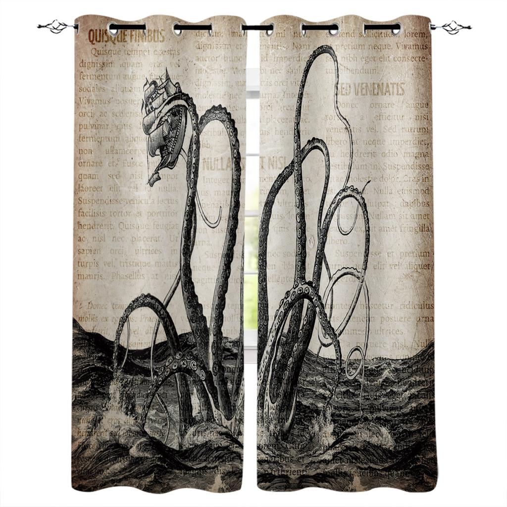 Nautical Theme Octopus Sea Monster Blackout Curtains For Living Room Bedroom Window Treatment Blinds Drapes Kitchen Curtains