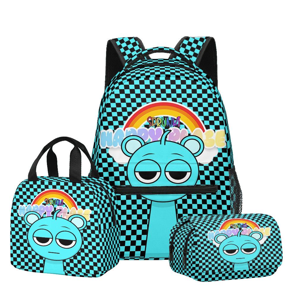 Popular Youthful Trendy Novelty Sprunki 3D Print 3pcs/Set Student Travel Bags Laptop Daypack Backpack Lunch Bag Pencil Case