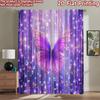 2D Flat Printing 2pcs Curtain Curtain Magical Purple Butterfly Digital Printed Polyester Drapes Family Party Decoration Perfect