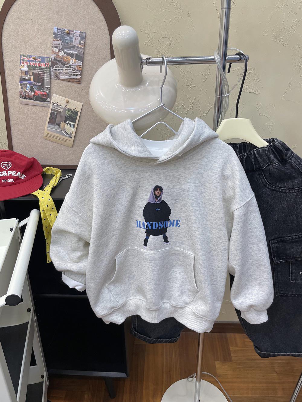 

Autumn 2025 Kids Fashion Hoodie: Stylish Versatile Digital Print Sweatshirt for Boys 140 cm светло-серый