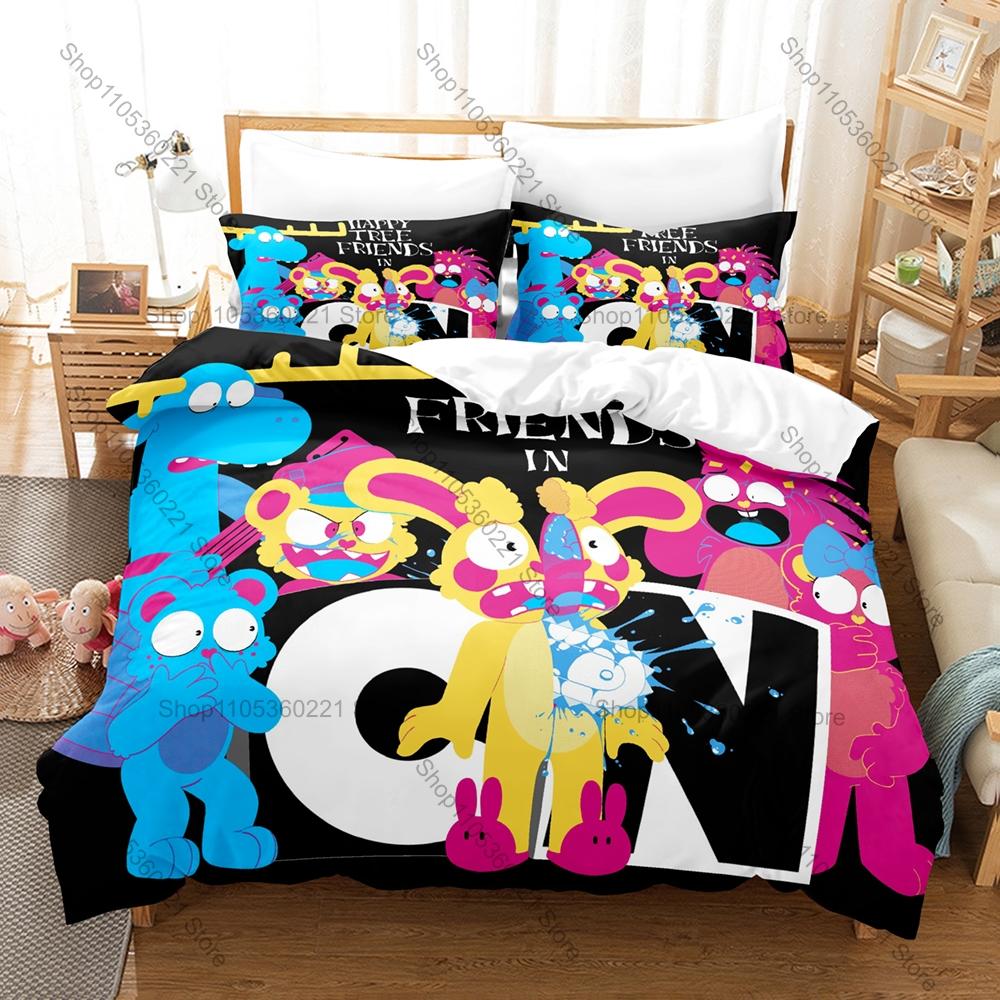 Happy Tree Friends Bedding Set 3PCS Cartoon Kpop Printed Duvet Cover Pillowcase Bedroom Decor Twin Full Queen King Size 2026