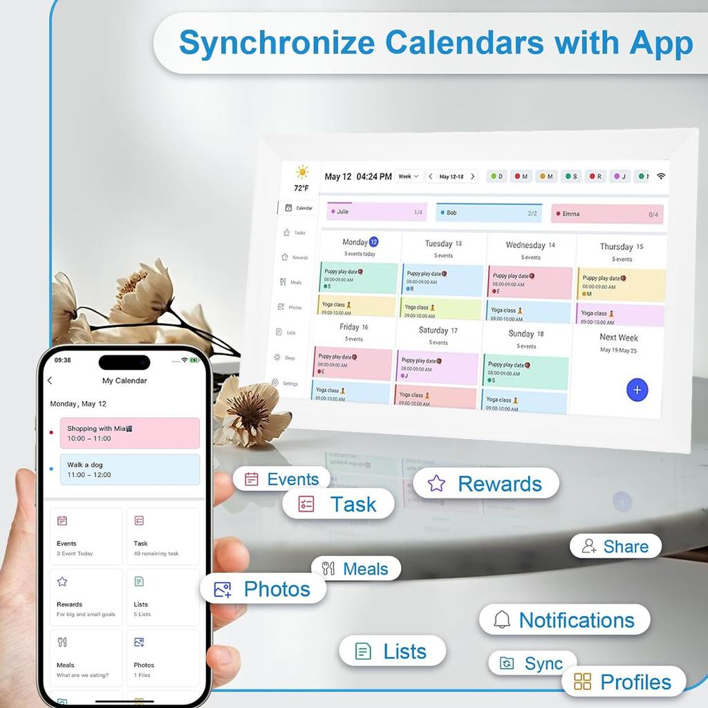15.6 Inch Smart Digital Calendar Planner Touchscreen Wall Desk Mount Family Chore Chart WiFi Interactive Display APP Control