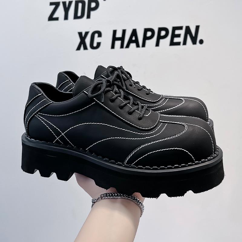 Derby shoes men's platform design sense niche men's shoes trend high sense leather shoes British style round head 8010-A