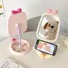 Cute Multifunctional Makeup Mirror with Jewelry Storage Tray Student Dormitory Standing Mirrors Phone Holder Korean Style 2025