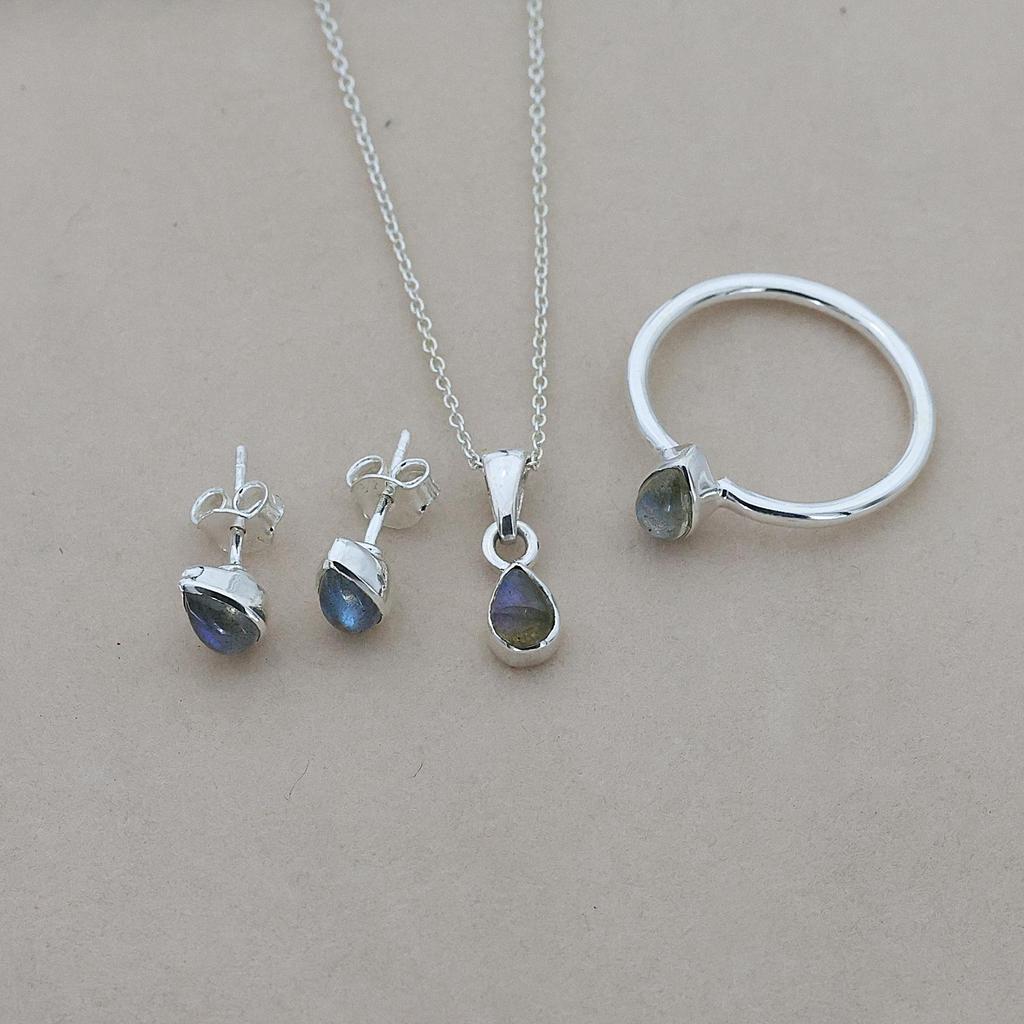 Set di Gioielli in Labradorite, Gioielli Fatti a Mano, Argento Sterling, Gioielli Minimalisti