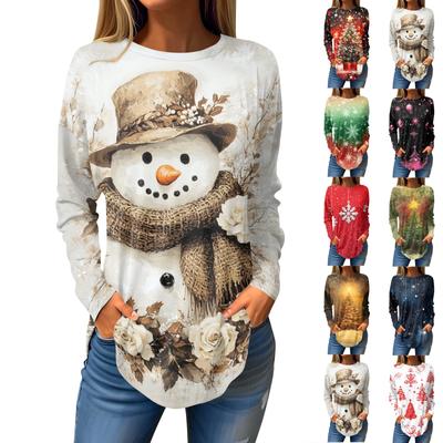 Tee Shirts For Women Fall Casual Long Sleeve Shirts Sweatshirt Vintage Graphic Printing Top Pullover Christmas