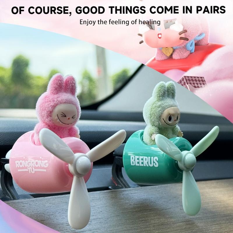 Car Air Freshener Fan with Cute Doll - Rotating Propeller Scent Diffuser for Dashboard