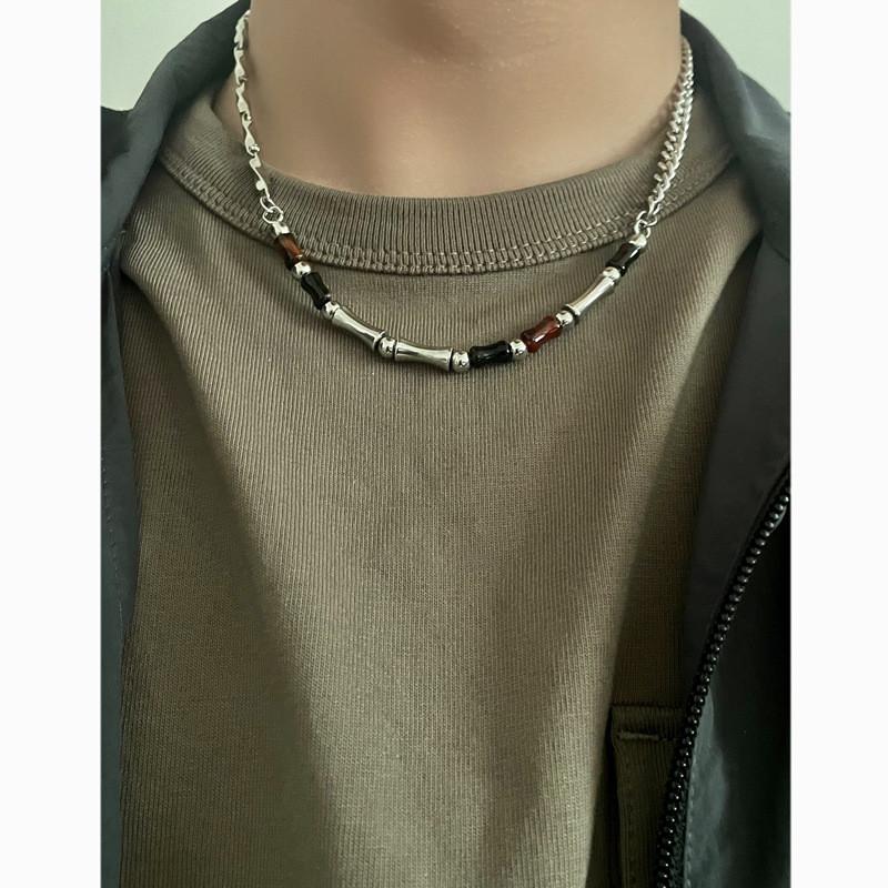Handmade Stainless Steel Necklace Featuring Asymmetric Agate Stone Design For Adults