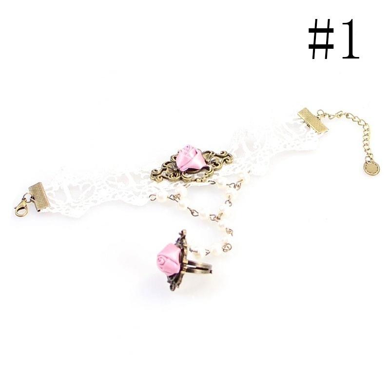 Chic Gothic White Flower  Lace Choker Bib Necklace Beads Chain Pendant Rose Decorate