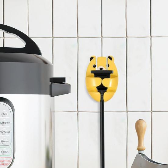 Socket Hanger Cartoon Bear Design Socket Holder Self-Adhesive No-Punch Wall Socket Holders Cable Management