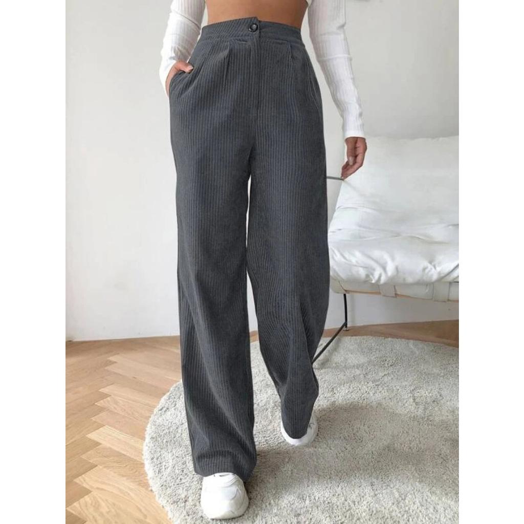 Nuovi Pantaloni da Donna Autunnali a Vita Alta in Velluto a Coste, Pantaloni Lunghi Dritti Larghi Casual Monocolore