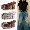 Vintage Wide PU Leather Belt Women Retro Floral Embossed Waistband Adjustable With Alloy Pin Buckle Stylish Accessory