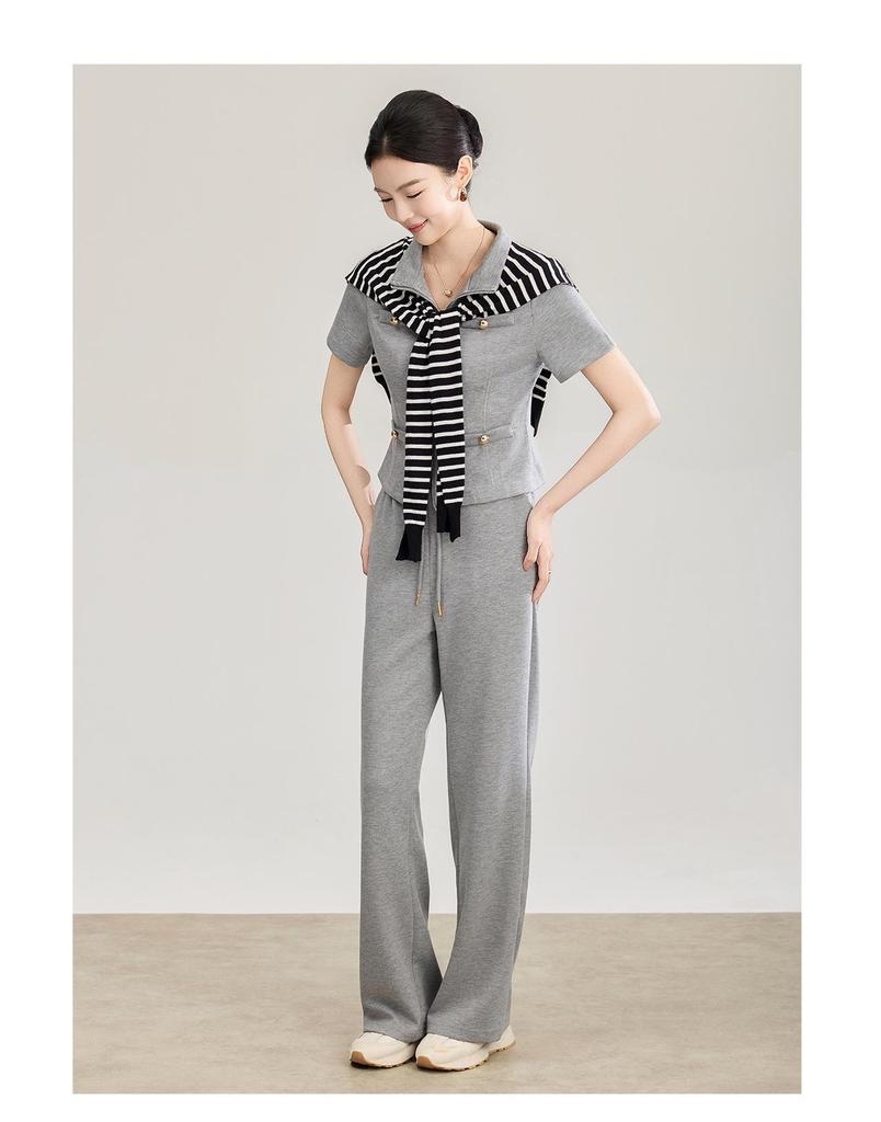 Elegant Beaded Neck Tencel Linen Vest & Wide-Leg Pants Set for Women - Spring Collection