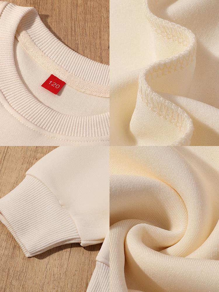 320g Cotton Kids' Round Neck Sweatshirt - Autumn/Winter Casual Solid Color Pullover
