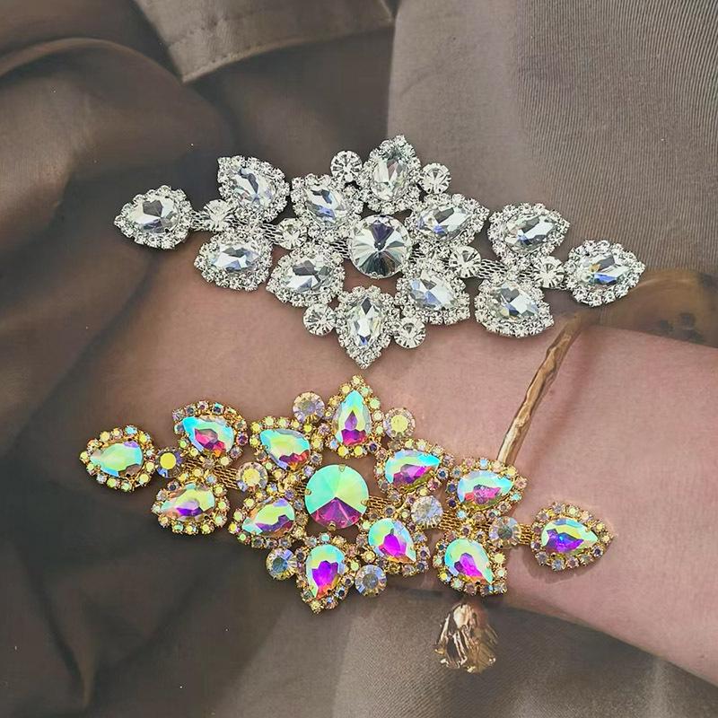 1Pc Crystal Ab Sew On Rhinestones Applique Gold / Silver Bottom Flatback Clear Sewing For Wedding Hat Bag