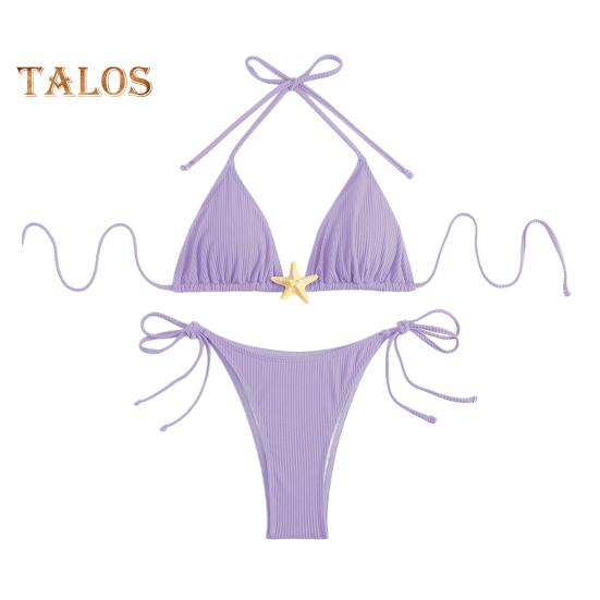 Women's Bikini Set Halter String Side Tie Two-Piece Swimsuit with Starfish Decor Sexy Triangle Bathing Suits for Beach Vacation Hot Spring Pool