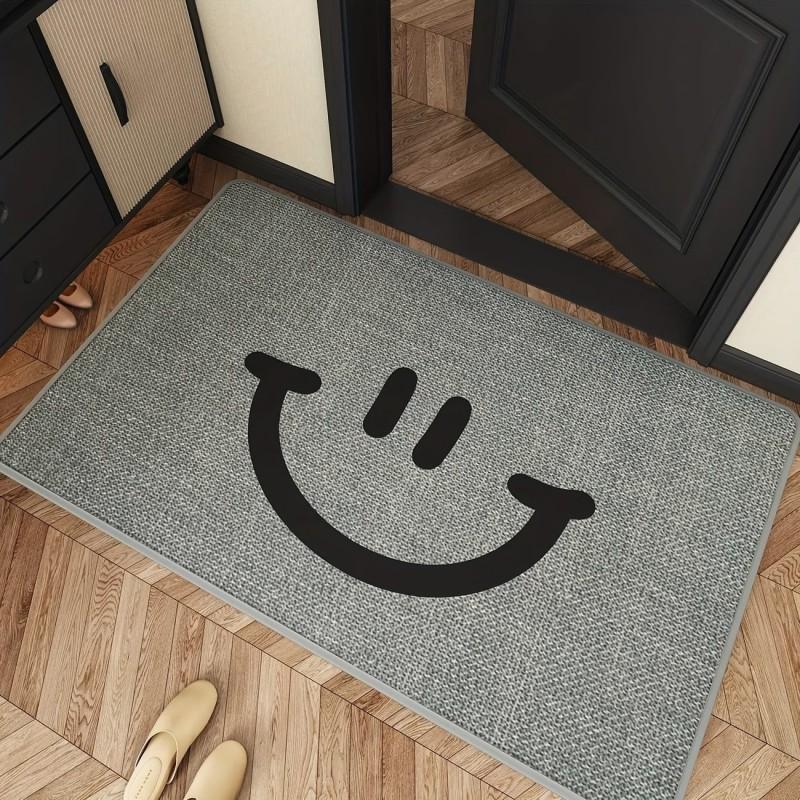 Hallo Smiley-Gesicht Gewebte Textur Fußmatte Fröhliches Willkommensdesign Rutschfest Waschbarer Eingangsteppich