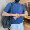 Men's Slim Fit Half Turtleneck Short Sleeve Knit Sweater - Spring/Autumn Solid Color Casual Top