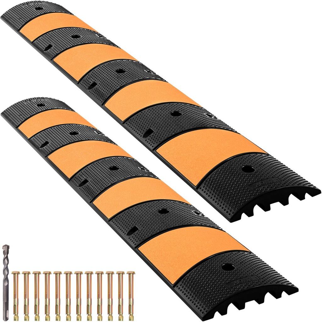 Rubber Speed Control Hump, Dual Channel, 2 Units, 72.8" Length, Supports Up to 22000 LBS, Dimensions 72.8 x 12.2 x 2.2, Suitable for Asphalt,