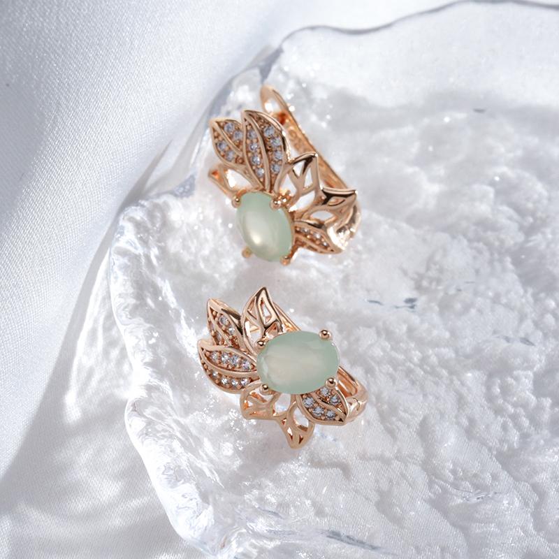 New Green Natural Zircon English Earrings For Women Luxury  Rose Gold Bride Wedding Jewelry Vintage Daily Earring