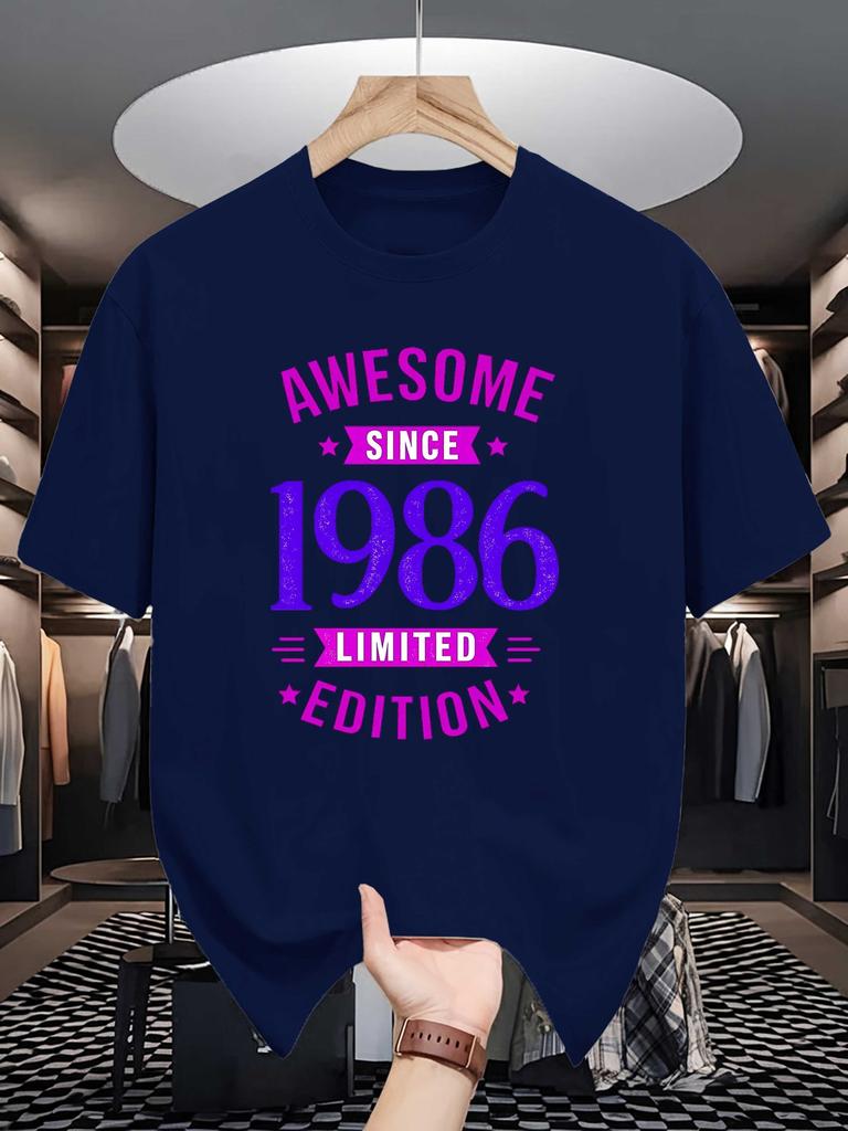 Unisexs Awesome Since 1986 Limited Edition Graphic Tee Retro Birthday Text Print O Neck Short Sleeve Cotton Casual Tops For Unisex