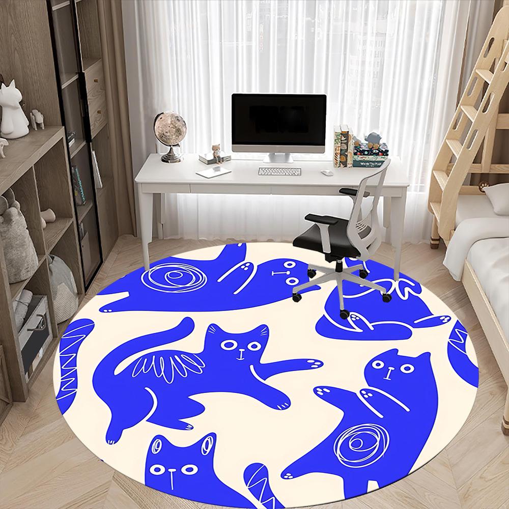1pc Cat Pattern Office Round Area Rug, Indoor Mat Suitable For Office, Under Office Chairs Bedroom Living Room Home Decor, Room Deco
