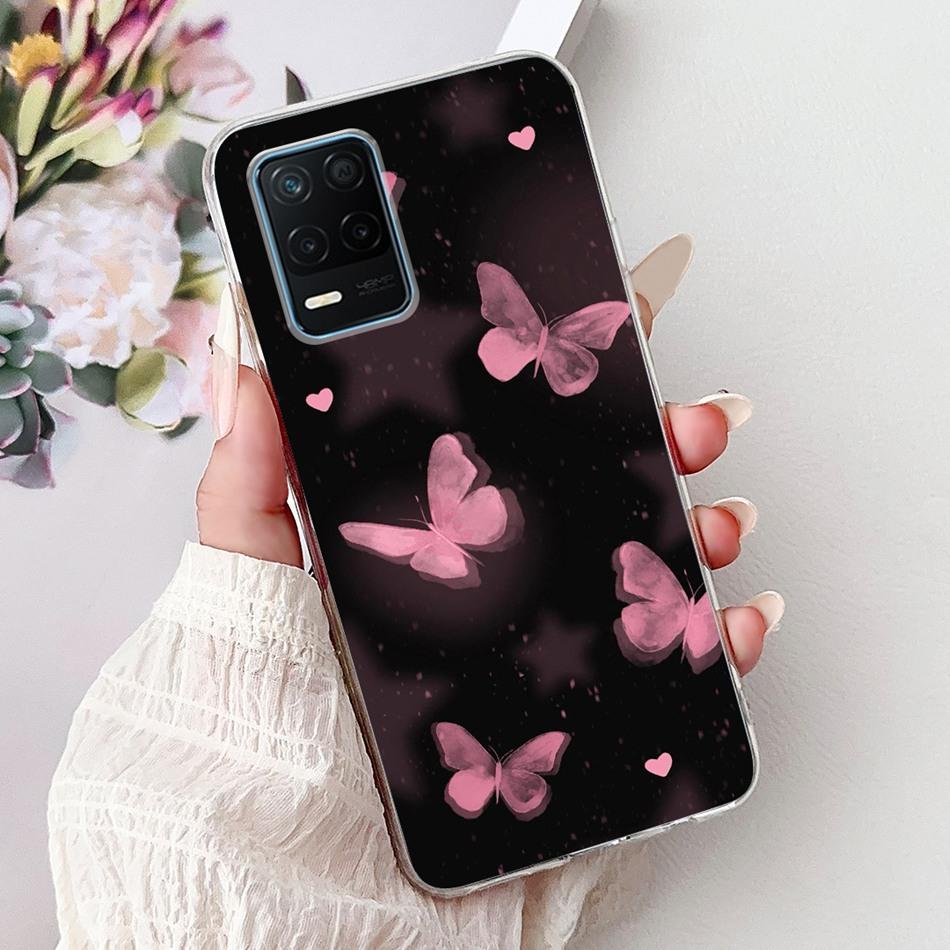 Pro telefon Realme 8 5G RMX3241 Pouzdro na telefon Realme8 5G Elegantní Květinový Potisk Kočky Měkký Silikon Průhledné TPU Pouzdra
