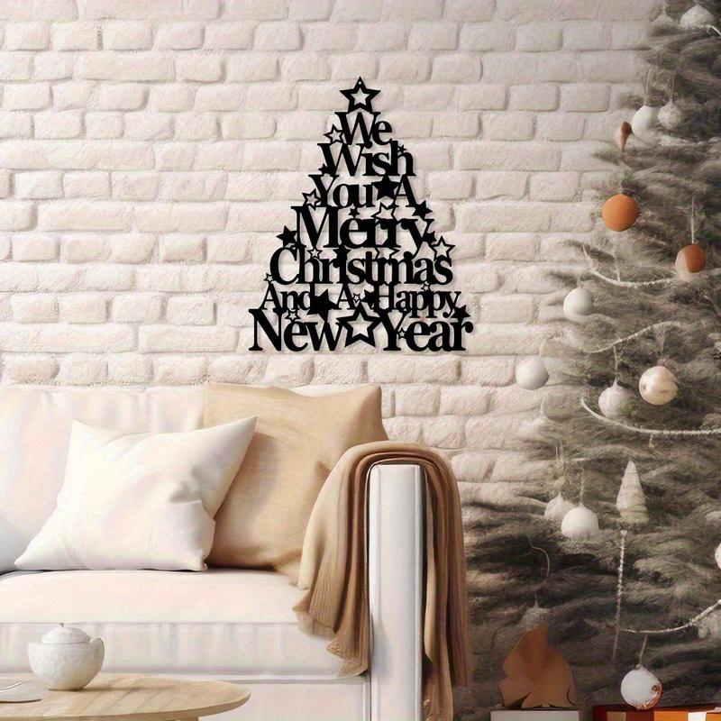 1pc Merry Christmas & Happy New Year Metal Wall Decor - Heavy-Duty Cast Iron Holiday Decoration with Christmas Tree Design