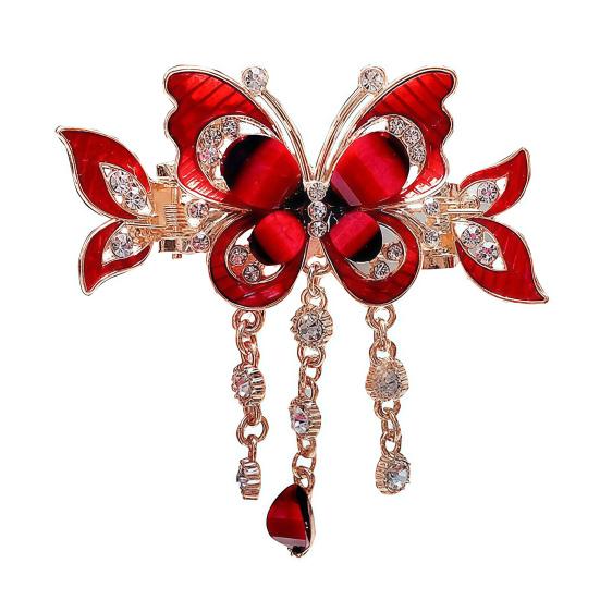 1/2 st Fjärilsformad Hårklämma med Tofskedja Anti-halk Glittrande Strass Hårklo Hårstylingverktyg Håraccessoar