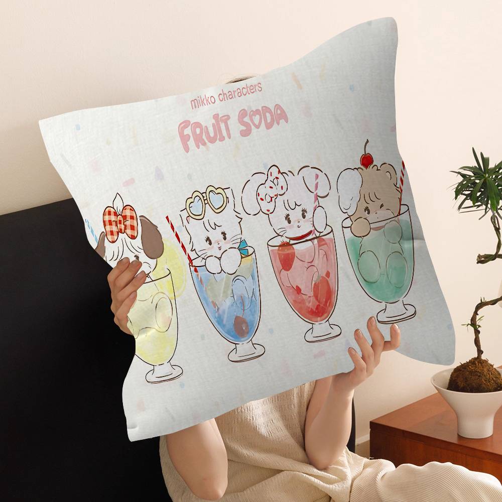 M-Mikko Illustrations Pillow Covers Cartoon Sofa Decorative Home Double-Sided Printing Short Plush Cute Cushion Cover