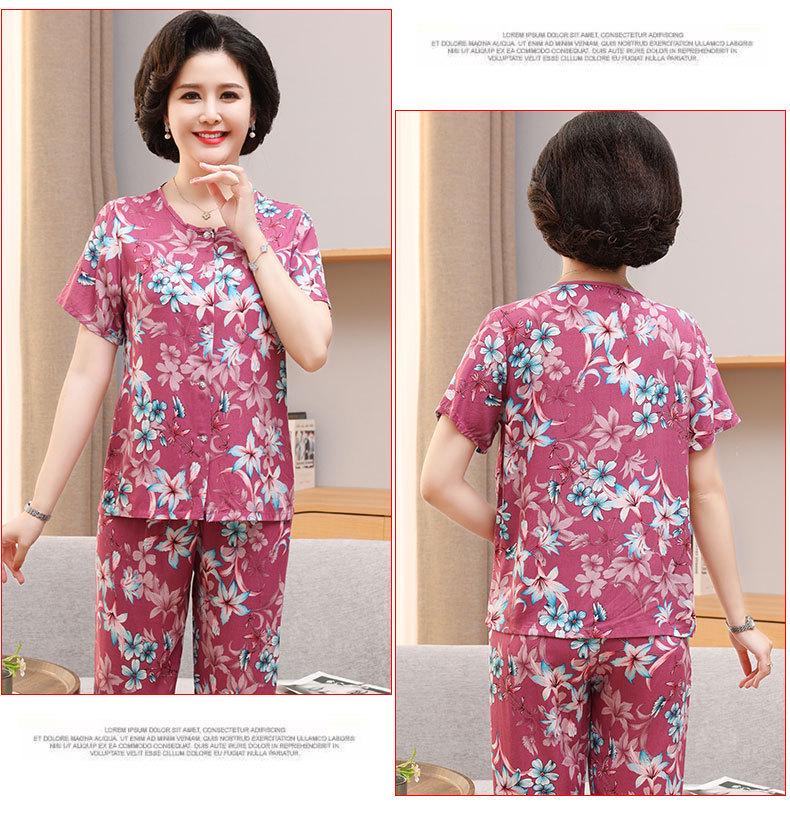 Women's Cotton Silk Short-Sleeve Pajama Set for Middle-Aged and Elderly