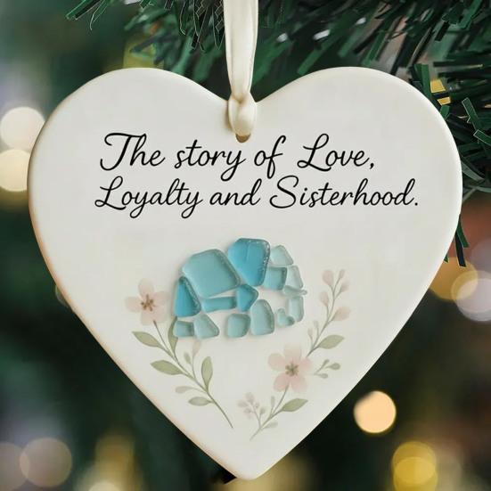 Yousheng Elephant Friendship Heart Ornament Acrylic Heart-Shaped Sea Glass Friendship Decor Sea Glass Art Christmas Ornaments Gifts for Best Friends