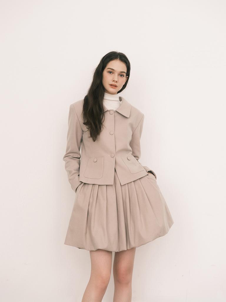 Non Search Wool Pleated Balloon Skirt/Beige