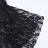 Women's Black Lace Bell Sleeve Halloween Top - Elegant Stand-up Collar