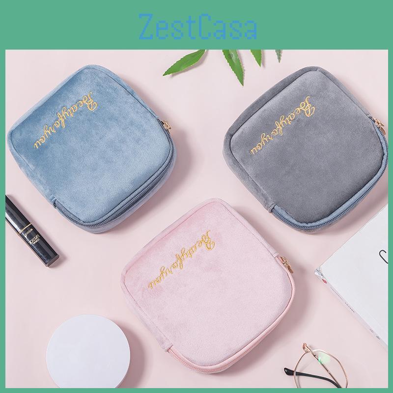 Embroidery Letter Menstrual Pad Storage Bag Portable Travel Handbag Makeup Case